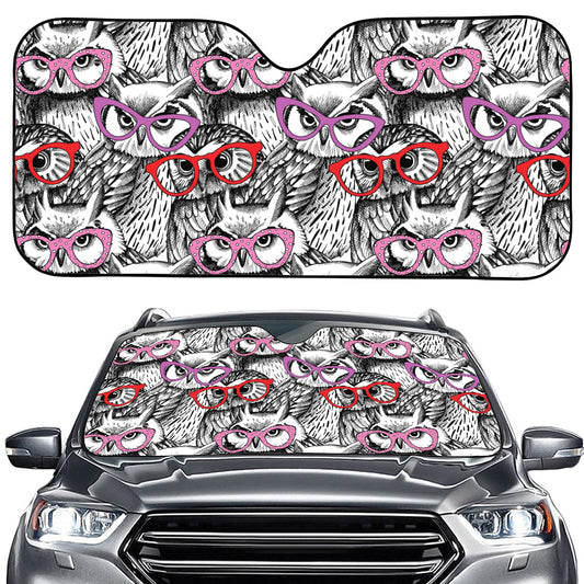 Owl With Glasses Pattern Print Car Windshield Sun Shade