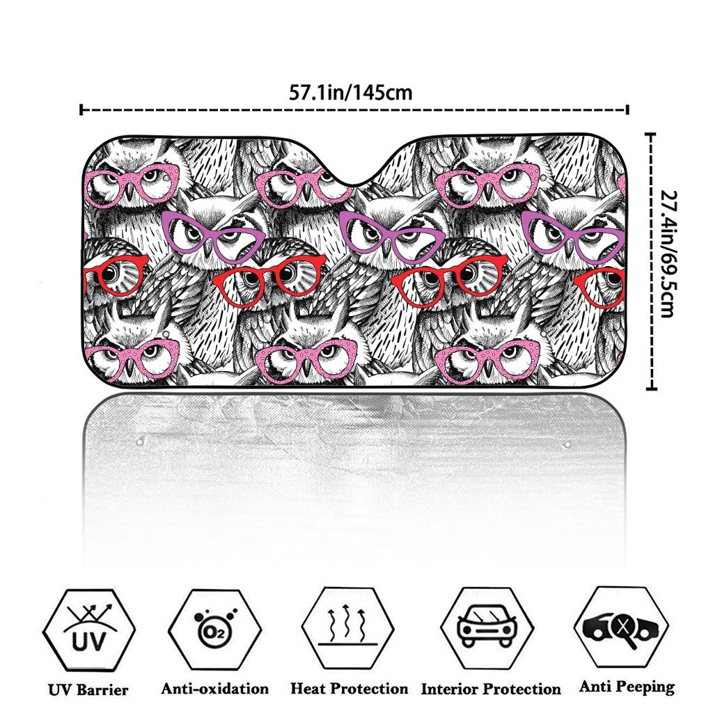 Owl With Glasses Pattern Print Car Windshield Sun Shade