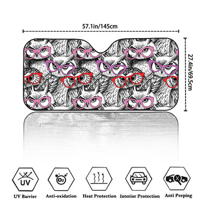 Owl With Glasses Pattern Print Car Windshield Sun Shade