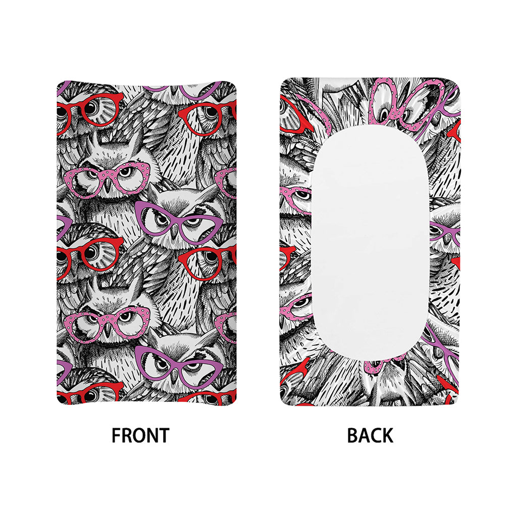 Owl With Glasses Pattern Print Changing Pad Cover