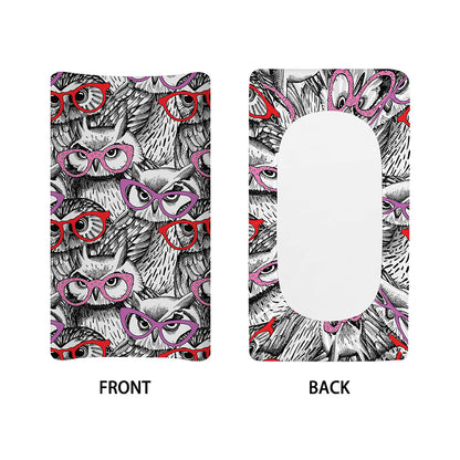 Owl With Glasses Pattern Print Changing Pad Cover