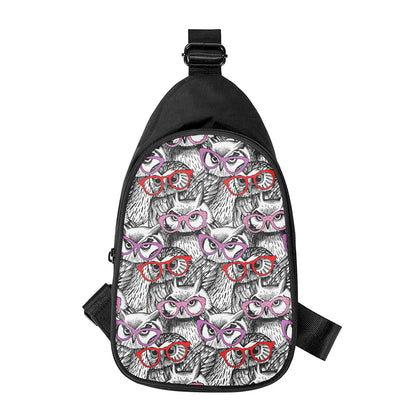 Owl With Glasses Pattern Print Chest Bag