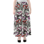 Owl With Glasses Pattern Print Chiffon Maxi Skirt