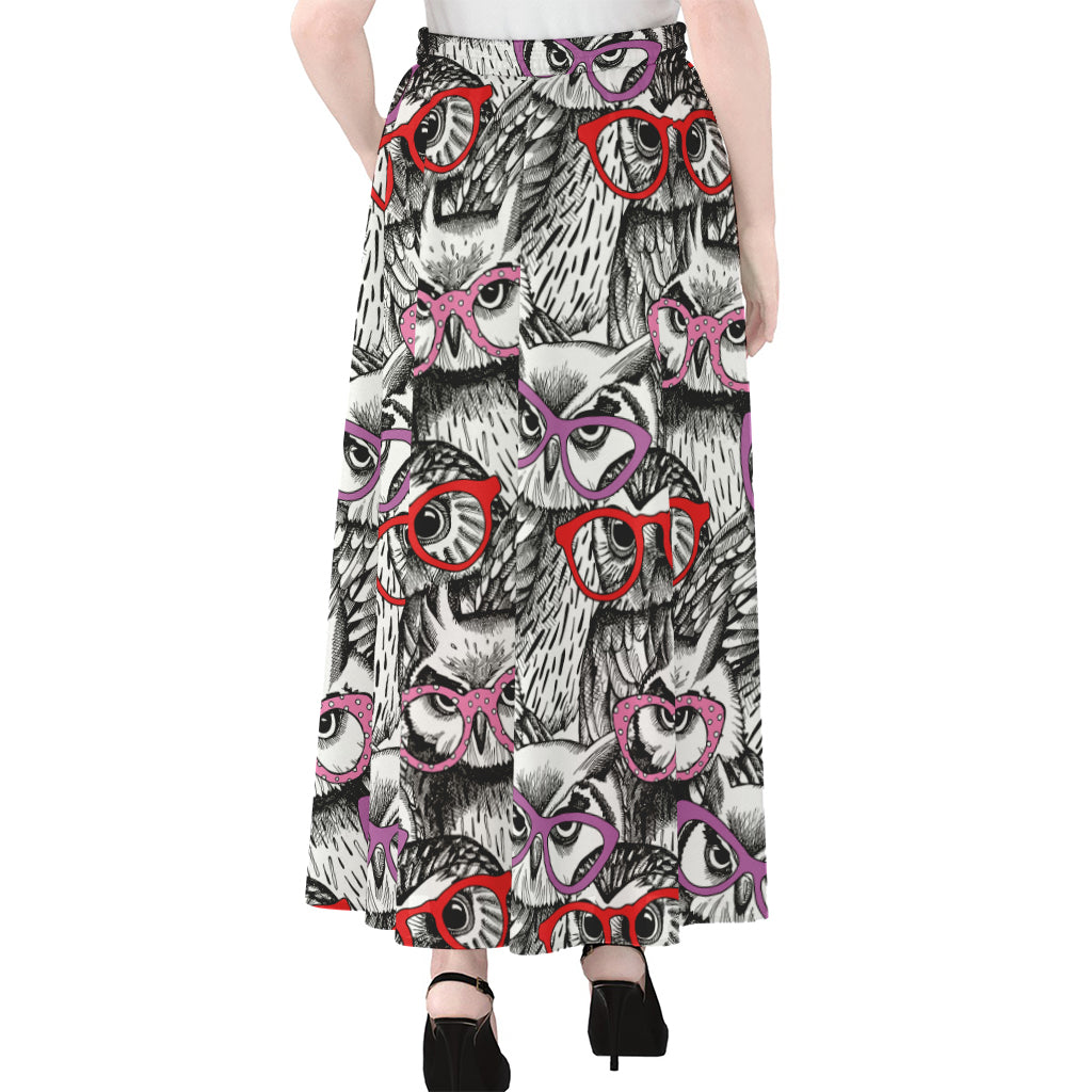 Owl With Glasses Pattern Print Chiffon Maxi Skirt