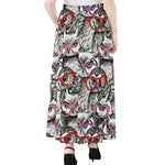 Owl With Glasses Pattern Print Chiffon Maxi Skirt