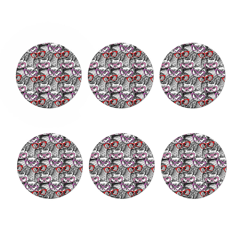 Owl With Glasses Pattern Print Coaster Set