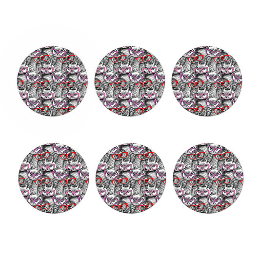 Owl With Glasses Pattern Print Coaster Set