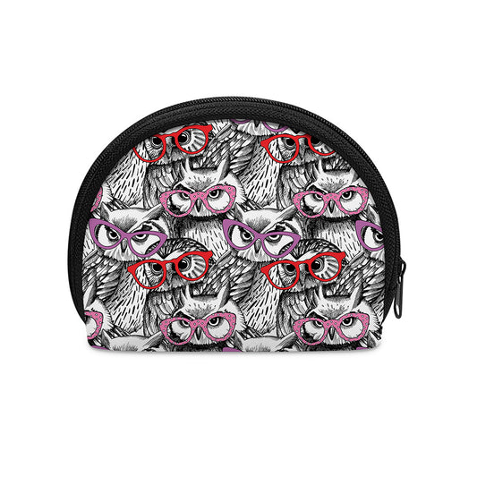 Owl With Glasses Pattern Print Coin Purse