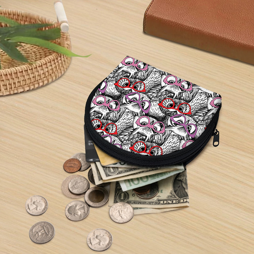 Owl With Glasses Pattern Print Coin Purse