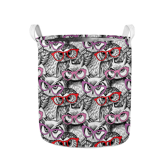 Owl With Glasses Pattern Print Collapsible Laundry Basket