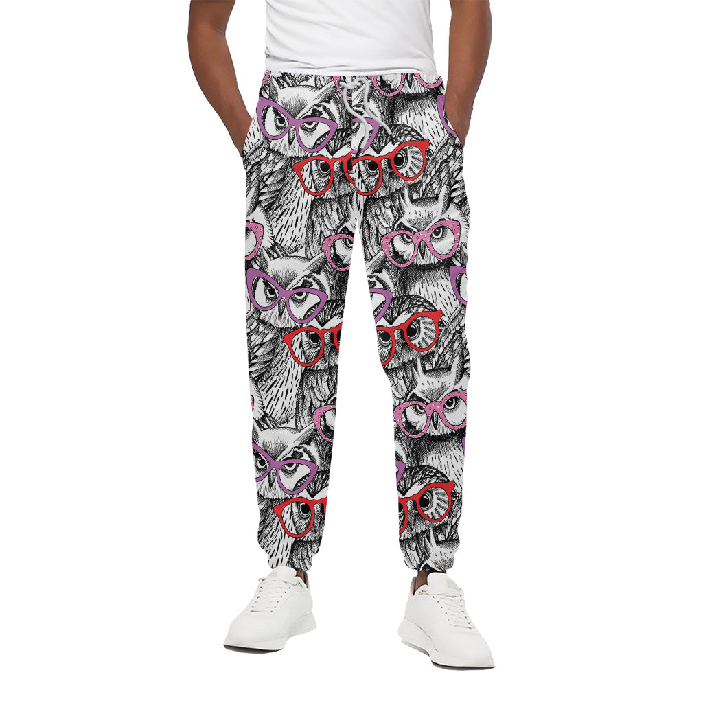 Owl With Glasses Pattern Print Cotton Pants