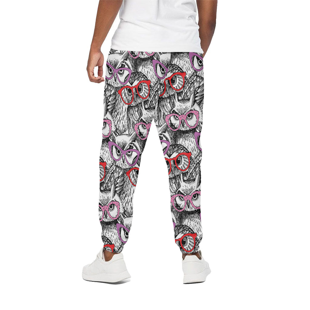 Owl With Glasses Pattern Print Cotton Pants