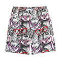 Owl With Glasses Pattern Print Cotton Shorts