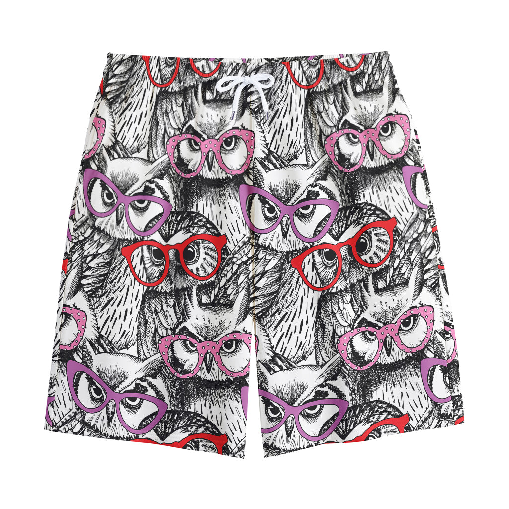 Owl With Glasses Pattern Print Cotton Shorts
