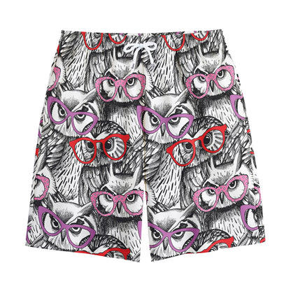 Owl With Glasses Pattern Print Cotton Shorts