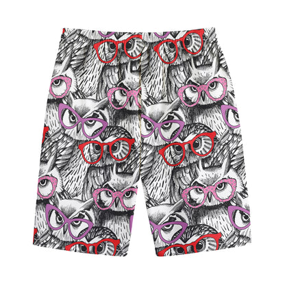 Owl With Glasses Pattern Print Cotton Shorts