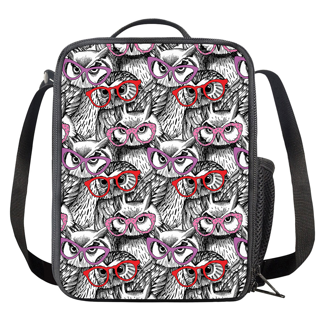Owl With Glasses Pattern Print Crossbody Lunch Bag