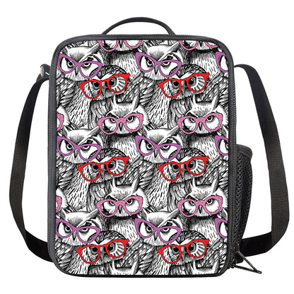 Owl With Glasses Pattern Print Crossbody Lunch Bag