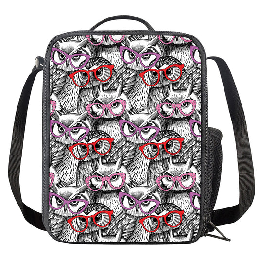 Owl With Glasses Pattern Print Crossbody Lunch Bag