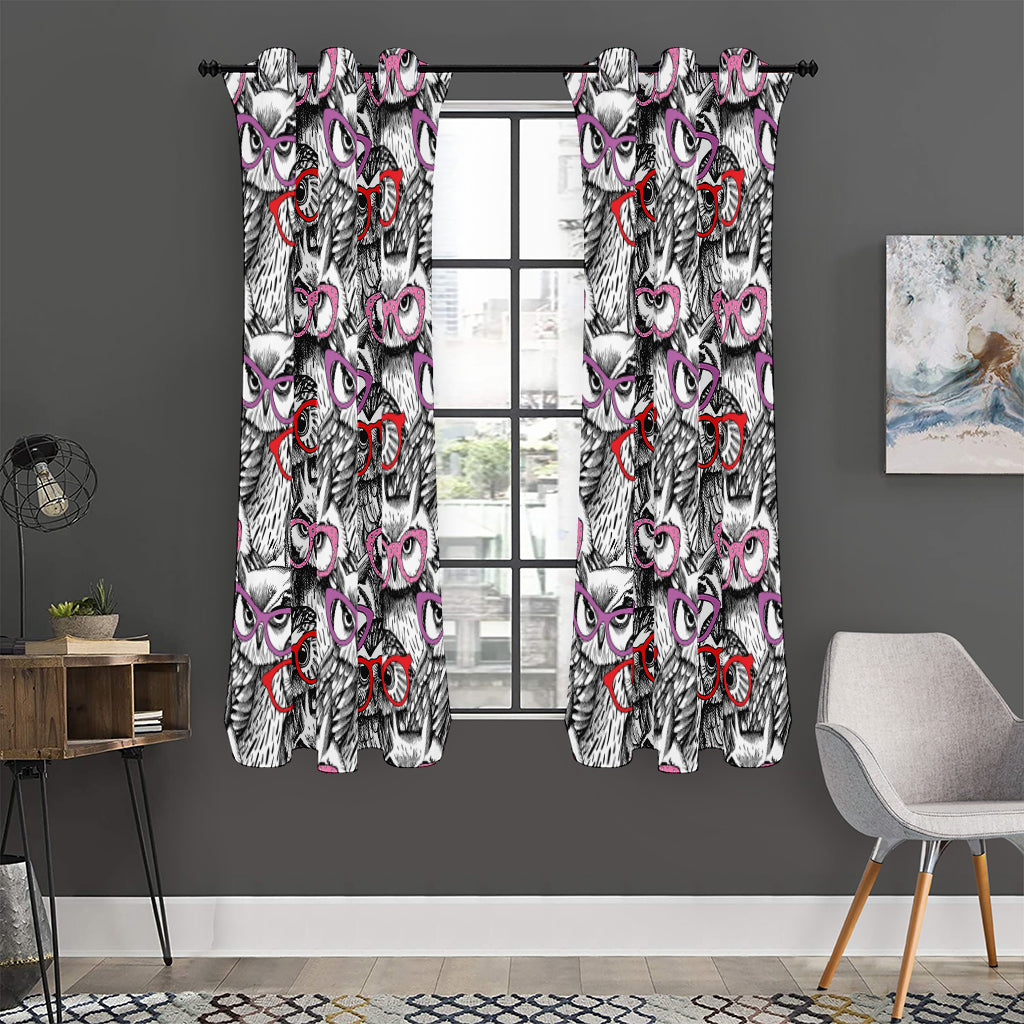 Owl With Glasses Pattern Print Curtain