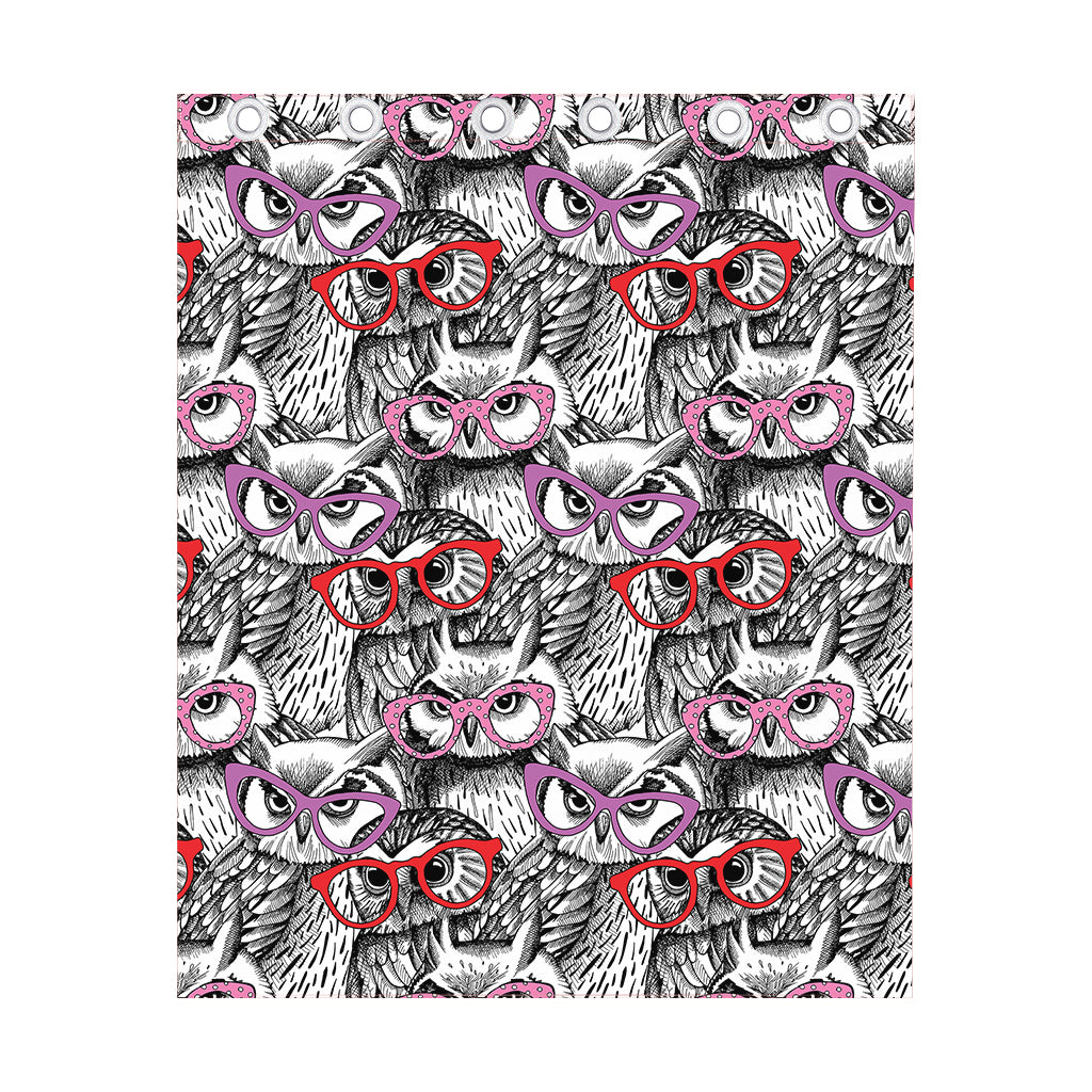 Owl With Glasses Pattern Print Curtain