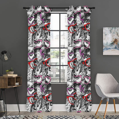 Owl With Glasses Pattern Print Curtain