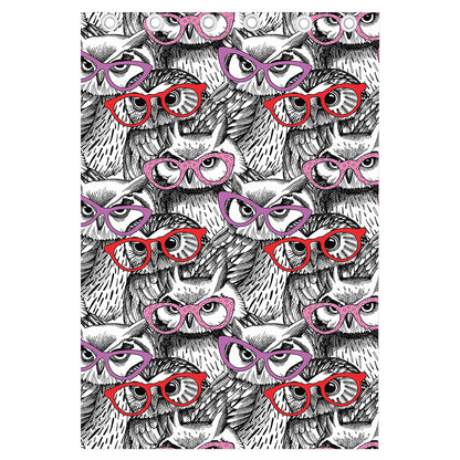 Owl With Glasses Pattern Print Curtain