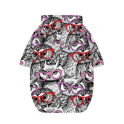 Owl With Glasses Pattern Print Dog Zip Up Hoodie