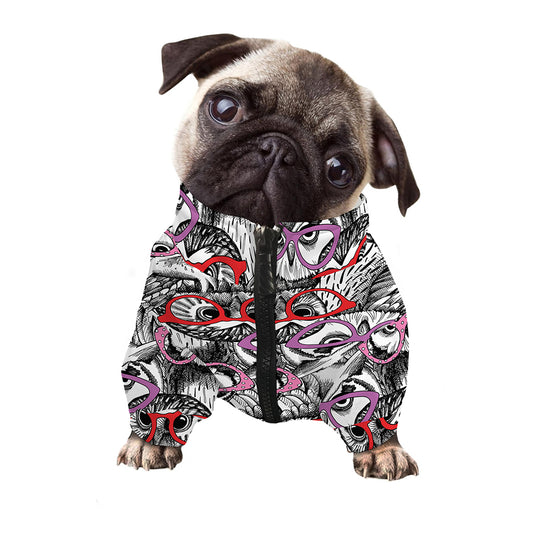 Owl With Glasses Pattern Print Dog Zip Up Jacket