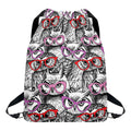 Owl With Glasses Pattern Print Drawstring Backpack