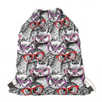 Owl With Glasses Pattern Print Drawstring Bag