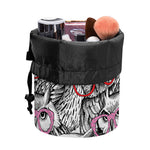 Owl With Glasses Pattern Print Drawstring Makeup Bag