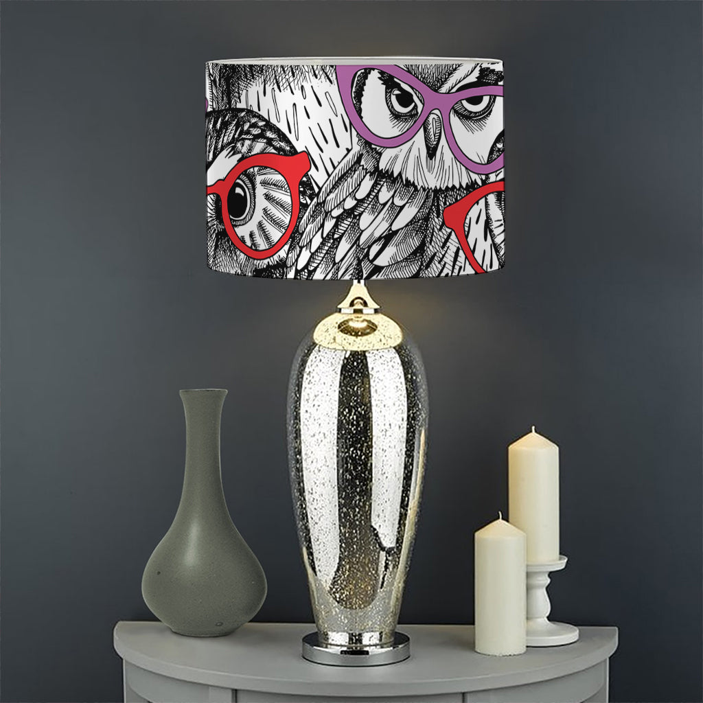Owl With Glasses Pattern Print Drum Lamp Shade