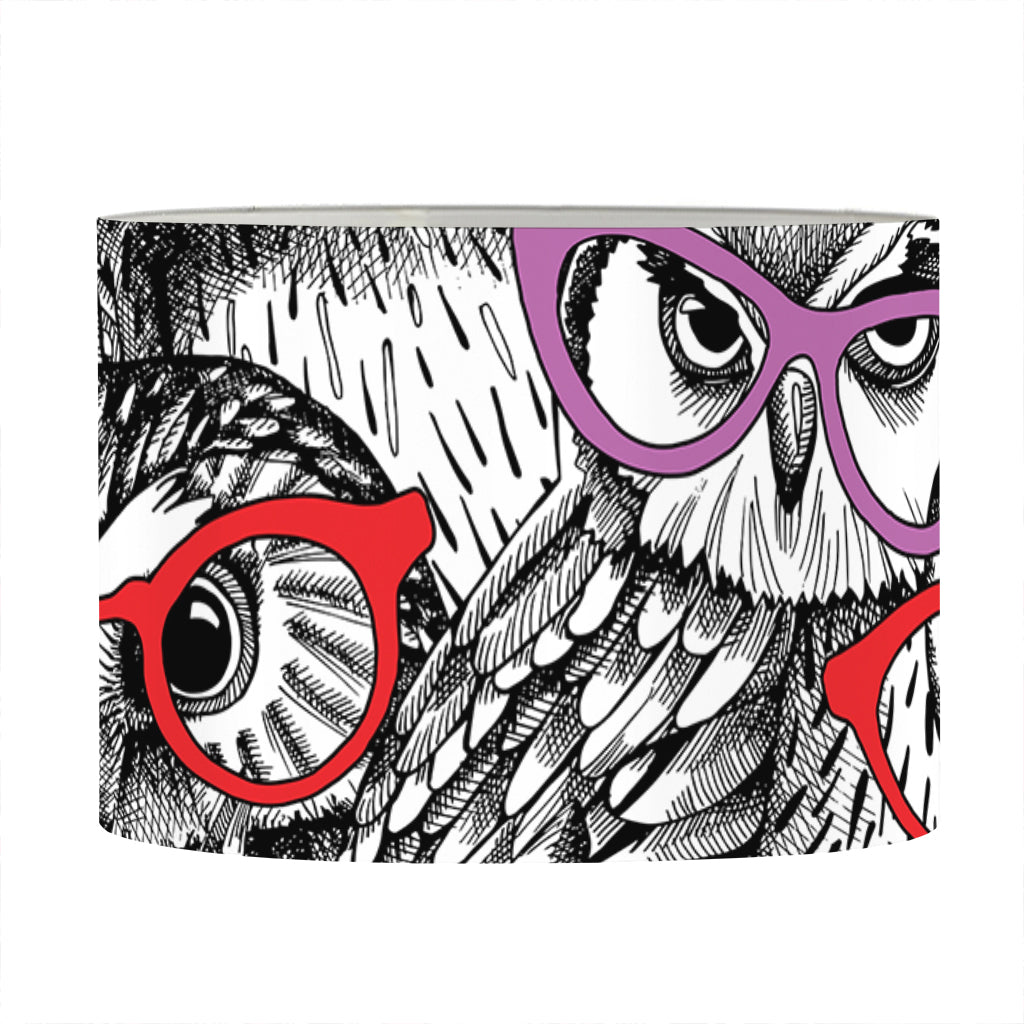 Owl With Glasses Pattern Print Drum Lamp Shade