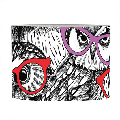 Owl With Glasses Pattern Print Drum Lamp Shade