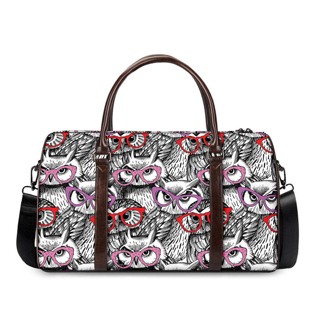 Owl With Glasses Pattern Print Duffle Bag