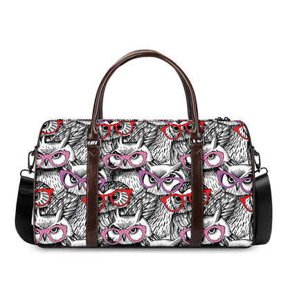 Owl With Glasses Pattern Print Duffle Bag
