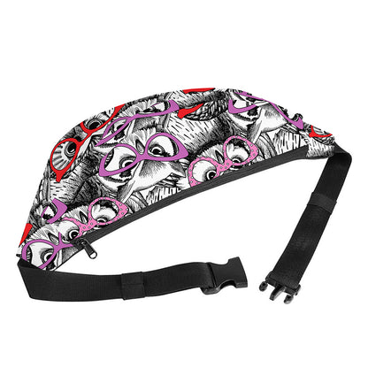 Owl With Glasses Pattern Print Fanny Pack