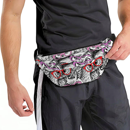 Owl With Glasses Pattern Print Fanny Pack