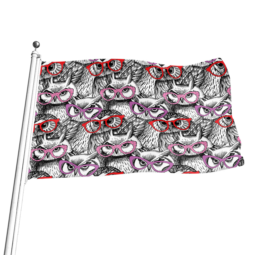 Owl With Glasses Pattern Print Flag
