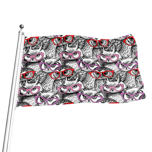 Owl With Glasses Pattern Print Flag