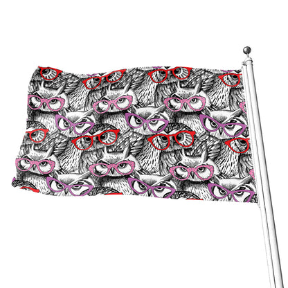 Owl With Glasses Pattern Print Flag