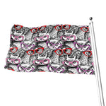 Owl With Glasses Pattern Print Flag