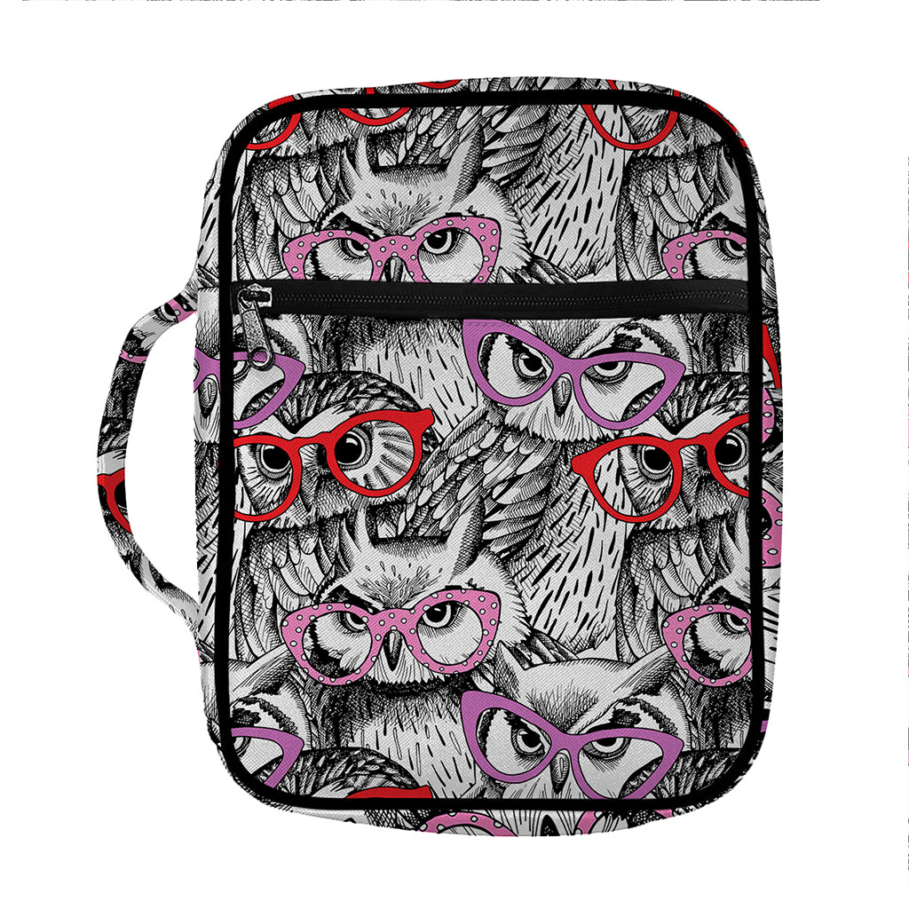 Owl With Glasses Pattern Print Front Pocket Bible Bag