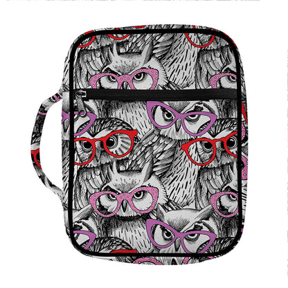 Owl With Glasses Pattern Print Front Pocket Bible Bag