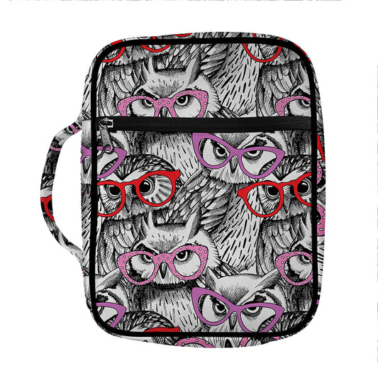 Owl With Glasses Pattern Print Front Pocket Bible Bag
