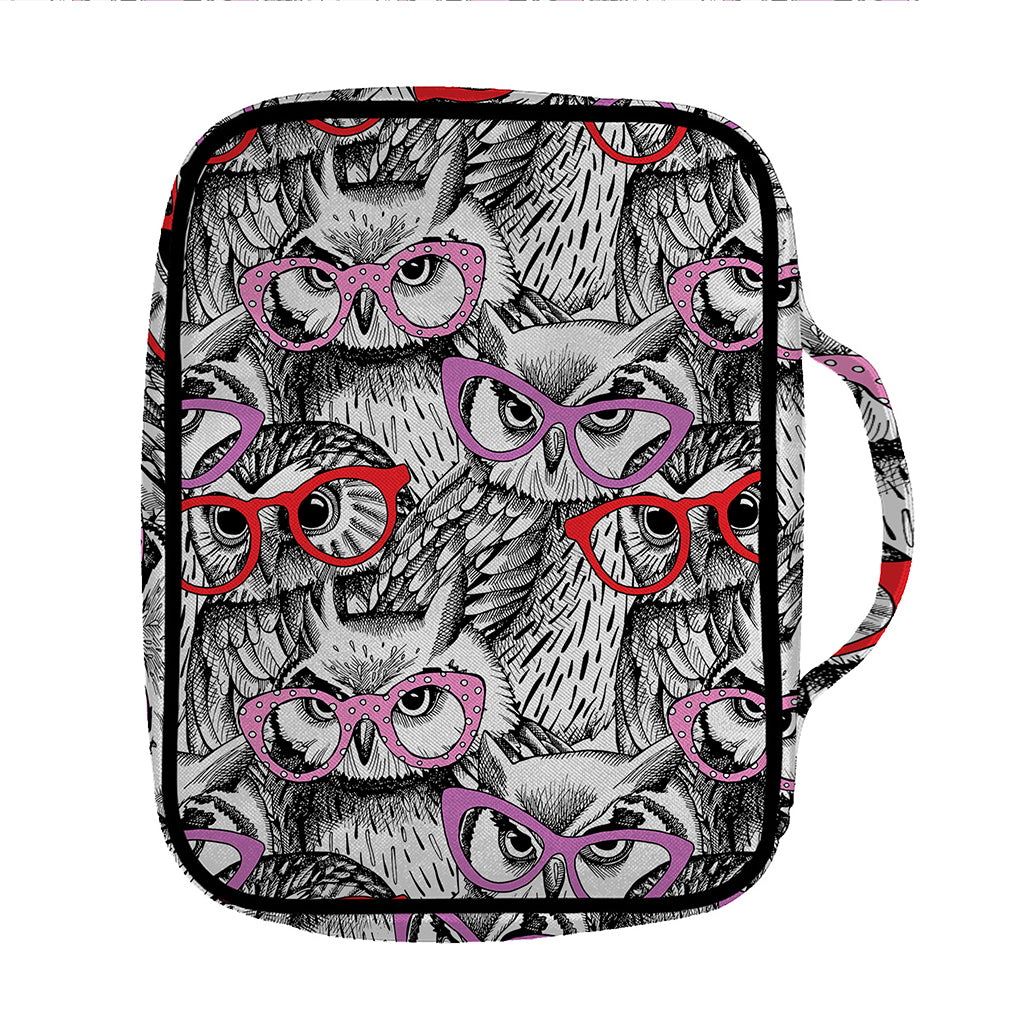 Owl With Glasses Pattern Print Front Pocket Bible Bag