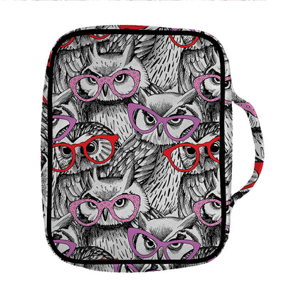 Owl With Glasses Pattern Print Front Pocket Bible Bag