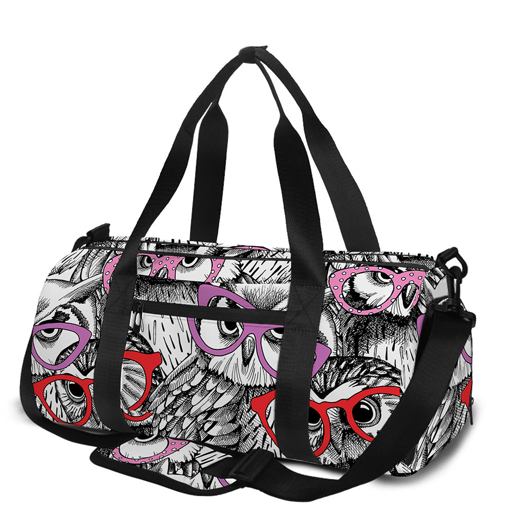 Owl With Glasses Pattern Print Gym Bag