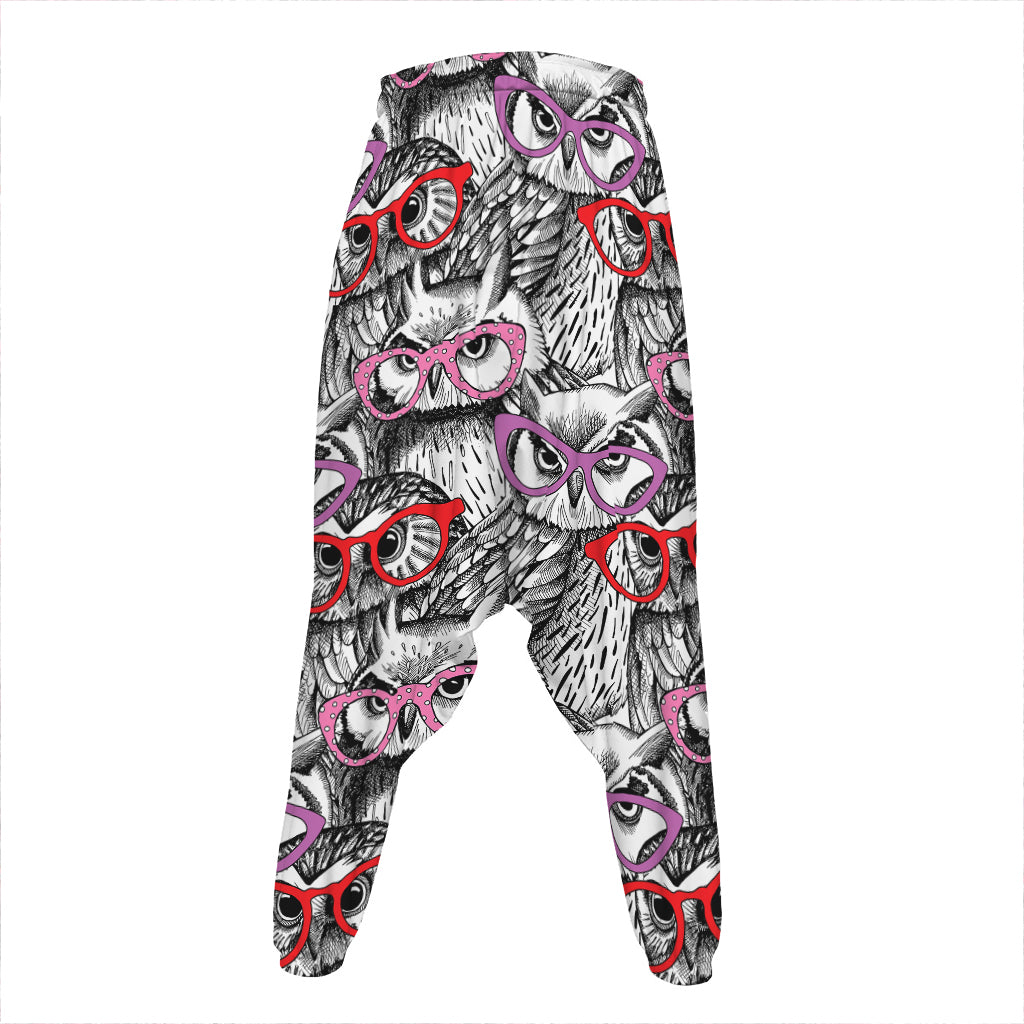 Owl With Glasses Pattern Print Hammer Pants